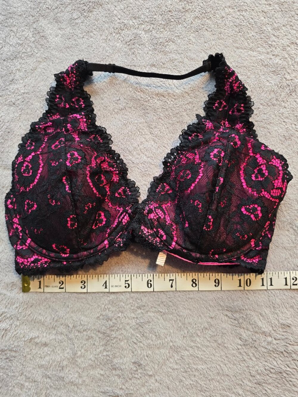La SENZA bra bralette halter Lacie sexy Black on neon Pink Lace 32 D